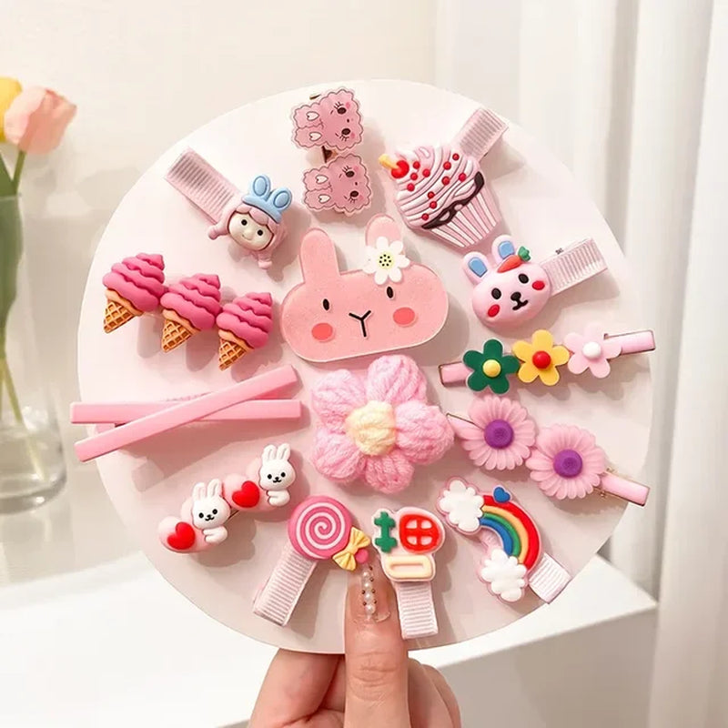 2023 New Summer Autumn Children Baby Girls 14Pcs Cartoon Bear Hairpins Princess Hair Accessories for Toddler Headwear