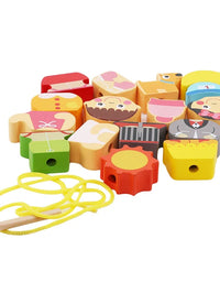 Wooden Toys Montessori Baby Toys DIY City Threading Beads String Lacing Puzzle Educational Crafts Toys for Children Kids Toddler

