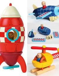 Wood 3D Toys Removal Disassembly Assembly Helicopter Rocket Fighter Puzzle Toys Magnetic Wood Educational Toys Plane Diecasts
